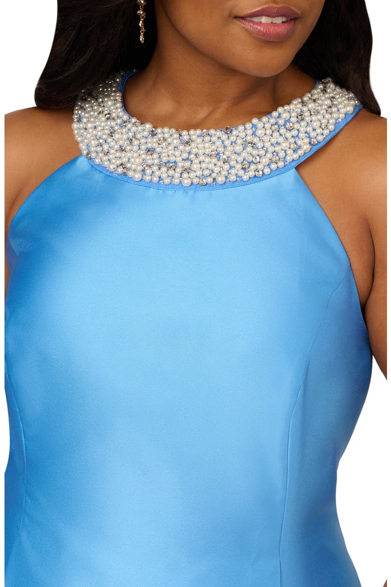 Halter Neck High-Low Mikado Dress, Alternate, color, COOL CLOUD