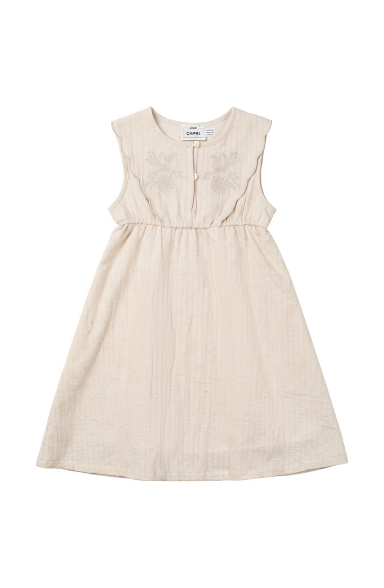 Jolie Capri Floral Embroidered Scalloped Yoke Linen Dress, Main, color, Linen