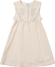 Jolie Capri Floral Embroidered Scalloped Yoke Linen Dress