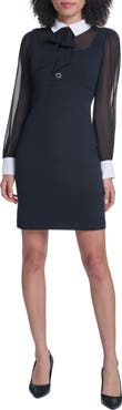 KARL LAGERFELD PARIS Long Sleeve Mixed Media Sheath Dress