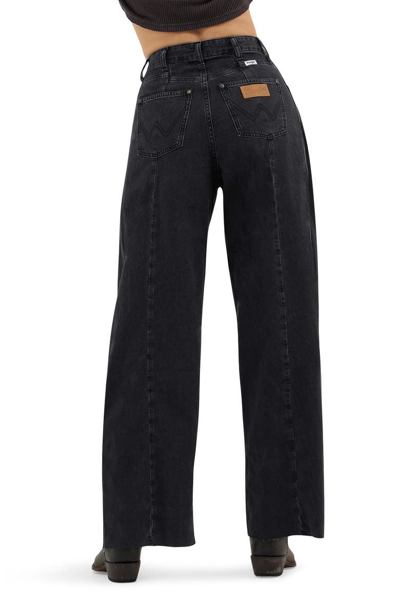 Cowboy Raw Hem High Waist Barrel Jeans, Alternate, color, RINSE BLACK