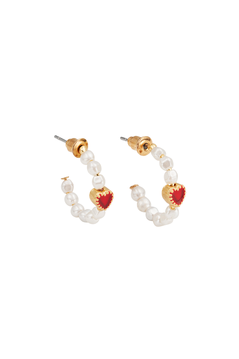 Love Heart Pearl Hoop Earrings, Main, color, Gold