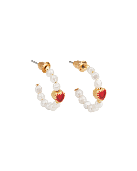 Love Heart Pearl Hoop Earrings