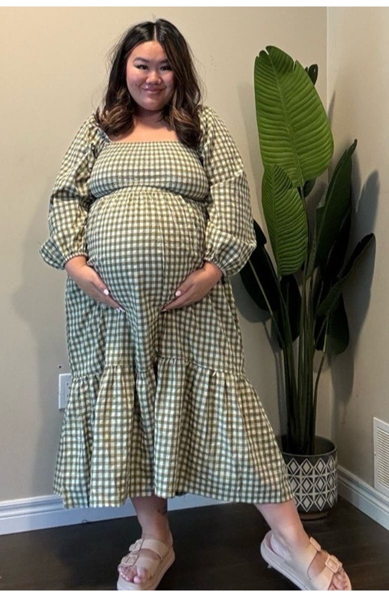 PinkBlush Gingham Long Sleeve Midi Dress, Alternate, color,