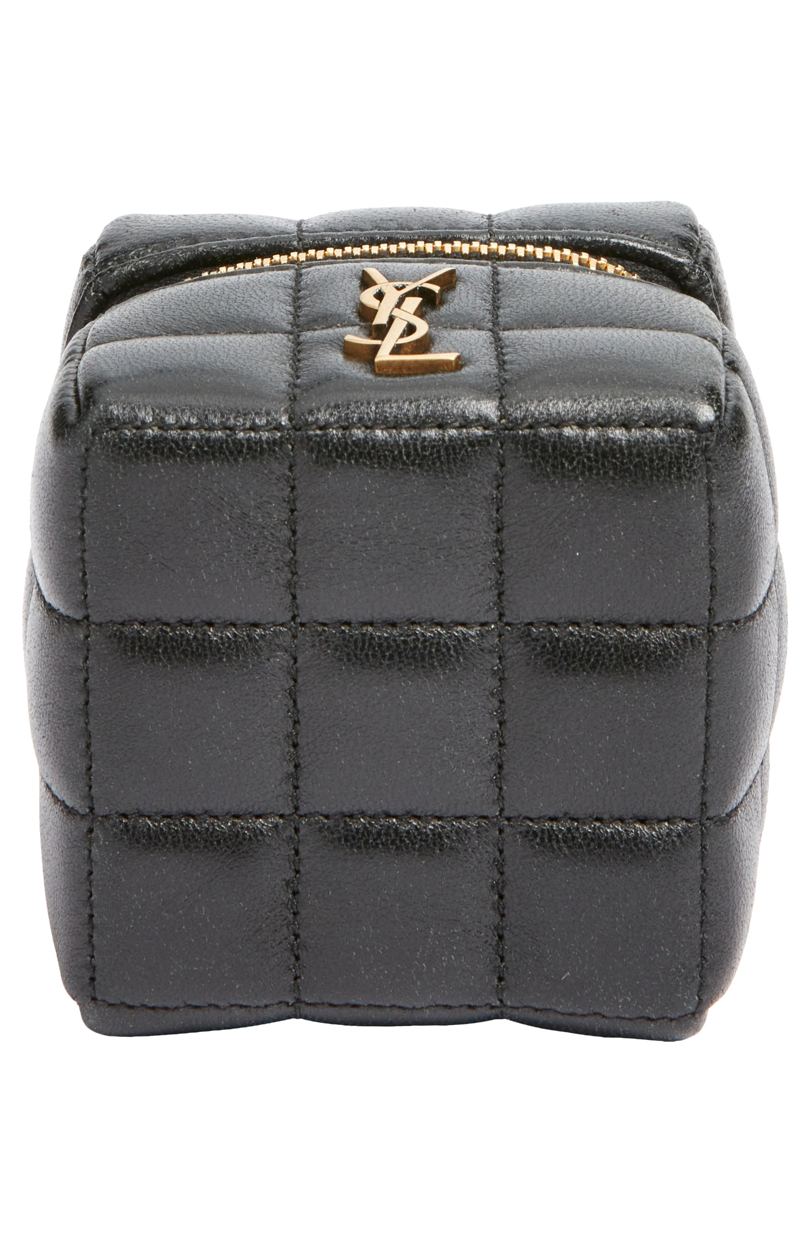 Saint Laurent Mini Cassandre Matelassé Carré Leather Wristlet, Alternate, color, Noir