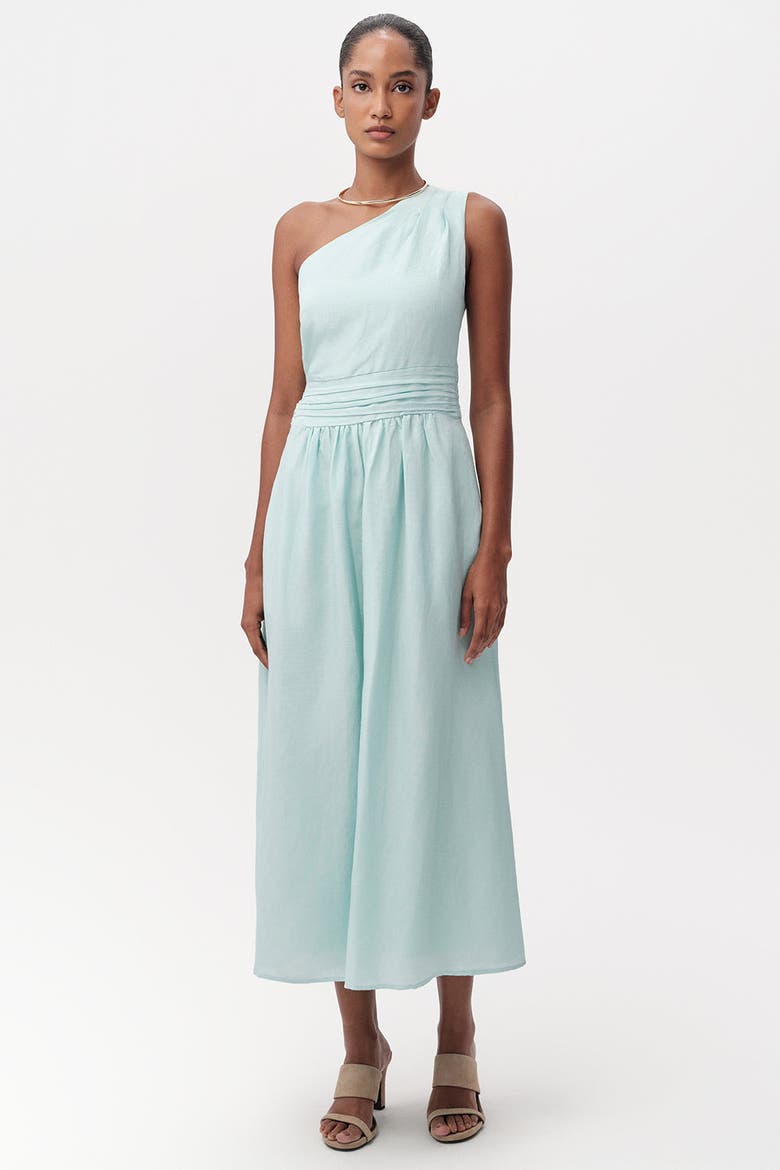 Burk Elastic Waist Linen Blend Midi Dress, Alternate, color, Blue