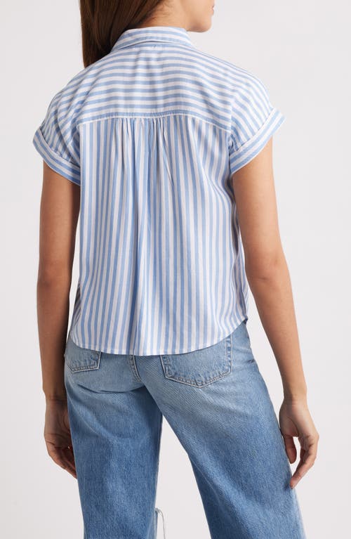 Beachlunchlounge Kaiana Stripe Short Sleeve Button-up Shirt In Blue Poppy