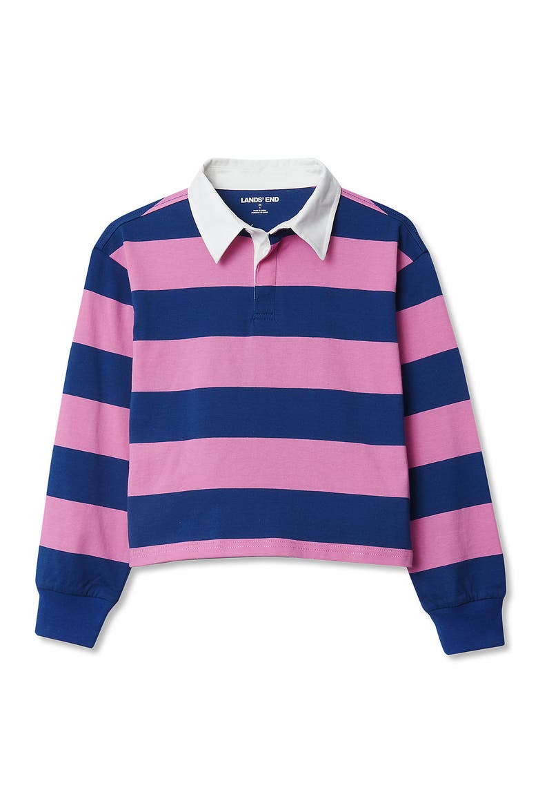Girls Long Sleeve Stripe Rugby Shirt, Main, color, Fuchsia/Blue Stripe