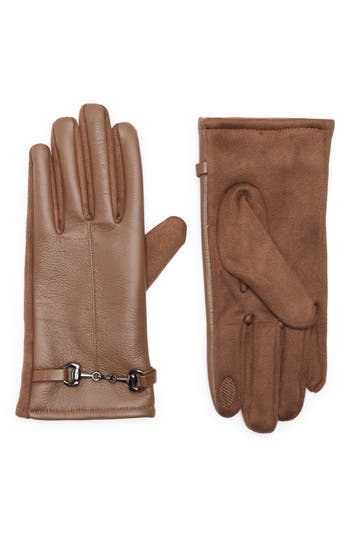Vince Camuto Bit Hardware Faux Leather Touchscreen Gloves In Brown