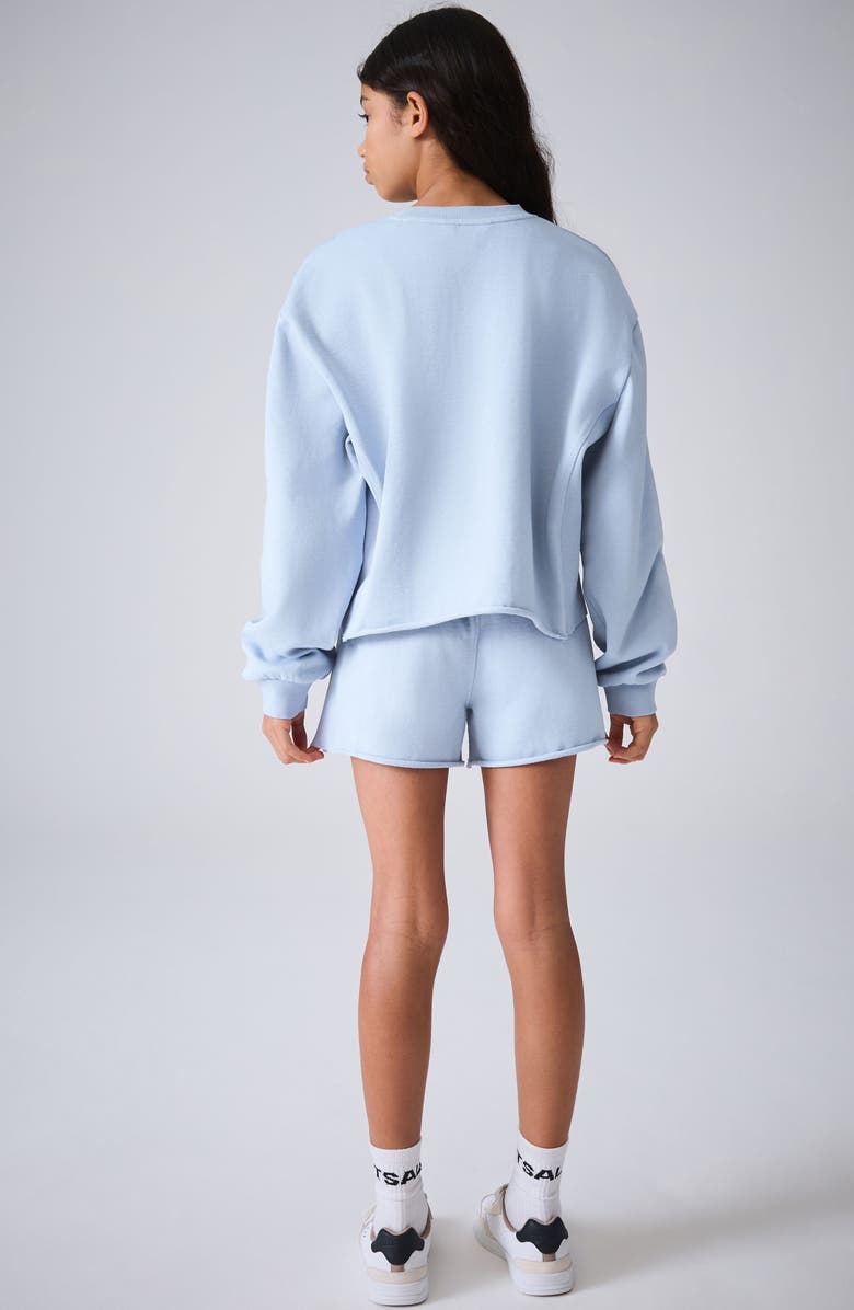 smALLSAINTS by ALLSAINTS Kids' Biggie Oversized Cotton Graphic Sweatshirt & Ruffle Shorts Set, Alternate, color, Blue