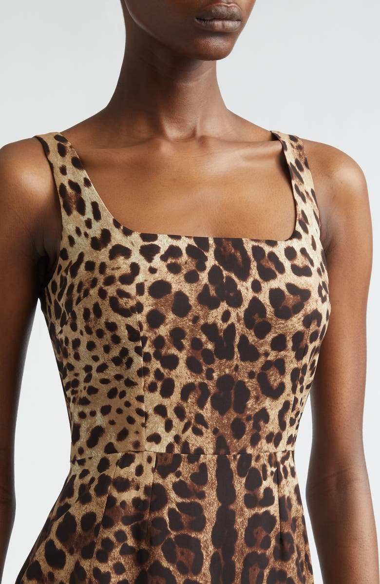 Dolce&Gabbana Leopard Print Stretch Silk Charmeuse Sheath Dress, Alternate, color, Leo New