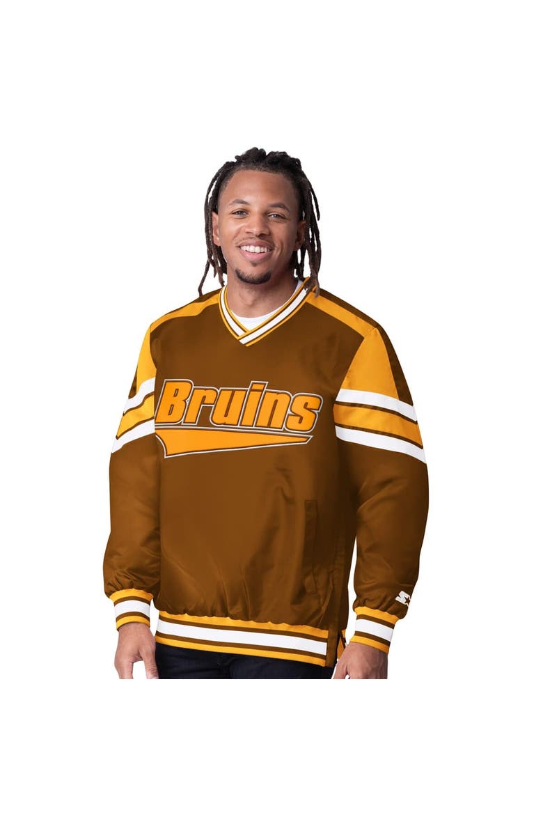 Men's Starter  Black Boston Bruins Reliever V-Neck Pullover Jacket, Main, color, Black