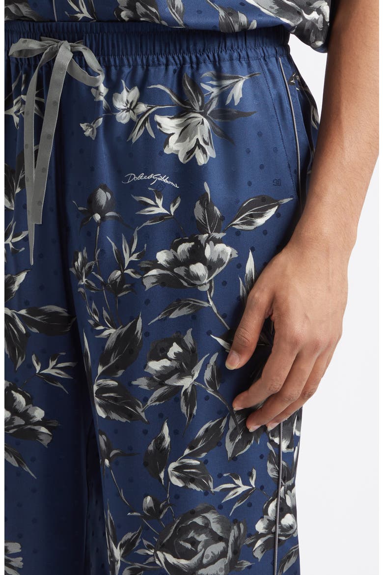Peony Print Silk Twill Drawstring Pants, Alternate, color, PEONIE BLUE