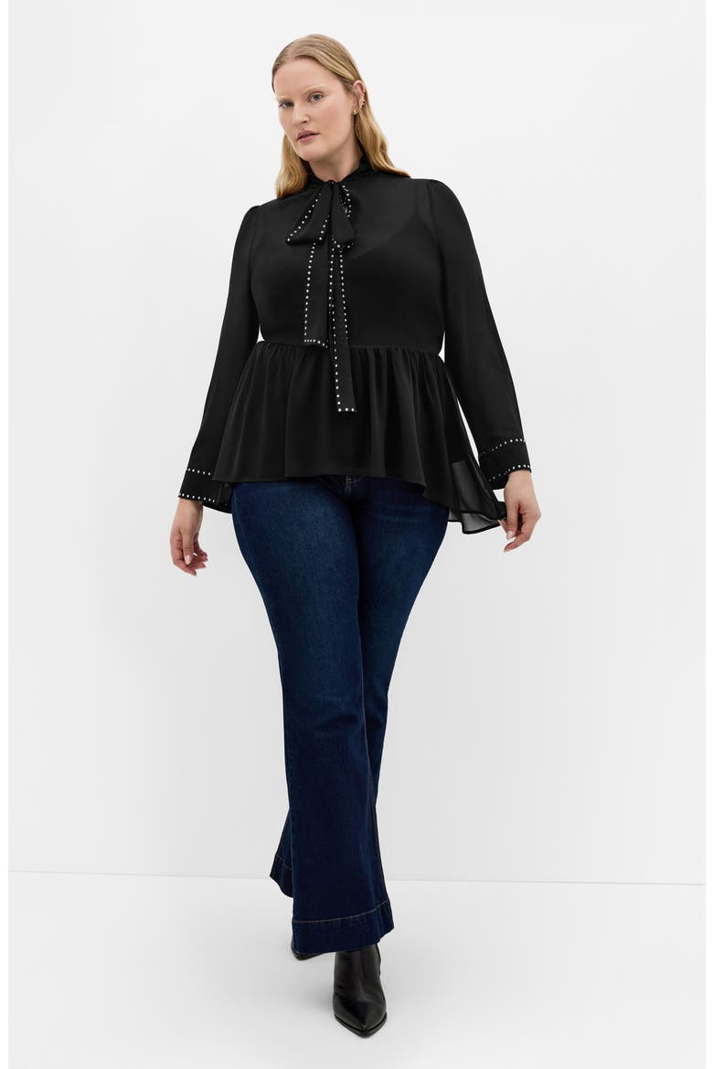 Kara Studded Pussybow Sheer Top, Alternate, color, BLACK
