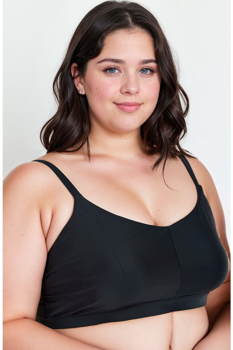 Plus Size Adjustable Strap Clasp Swim Bra, Alternate, color, Black