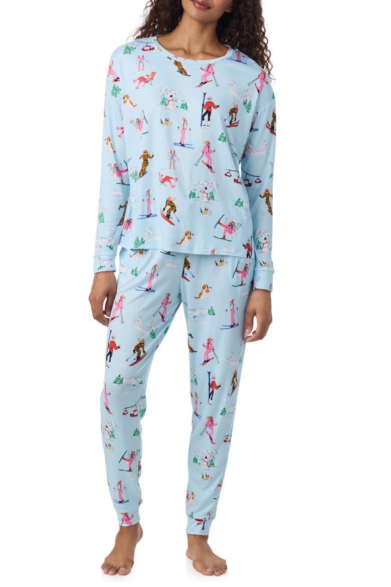 Print Long Sleeve Pajamas, Main, color, BLUE/ NOVEL