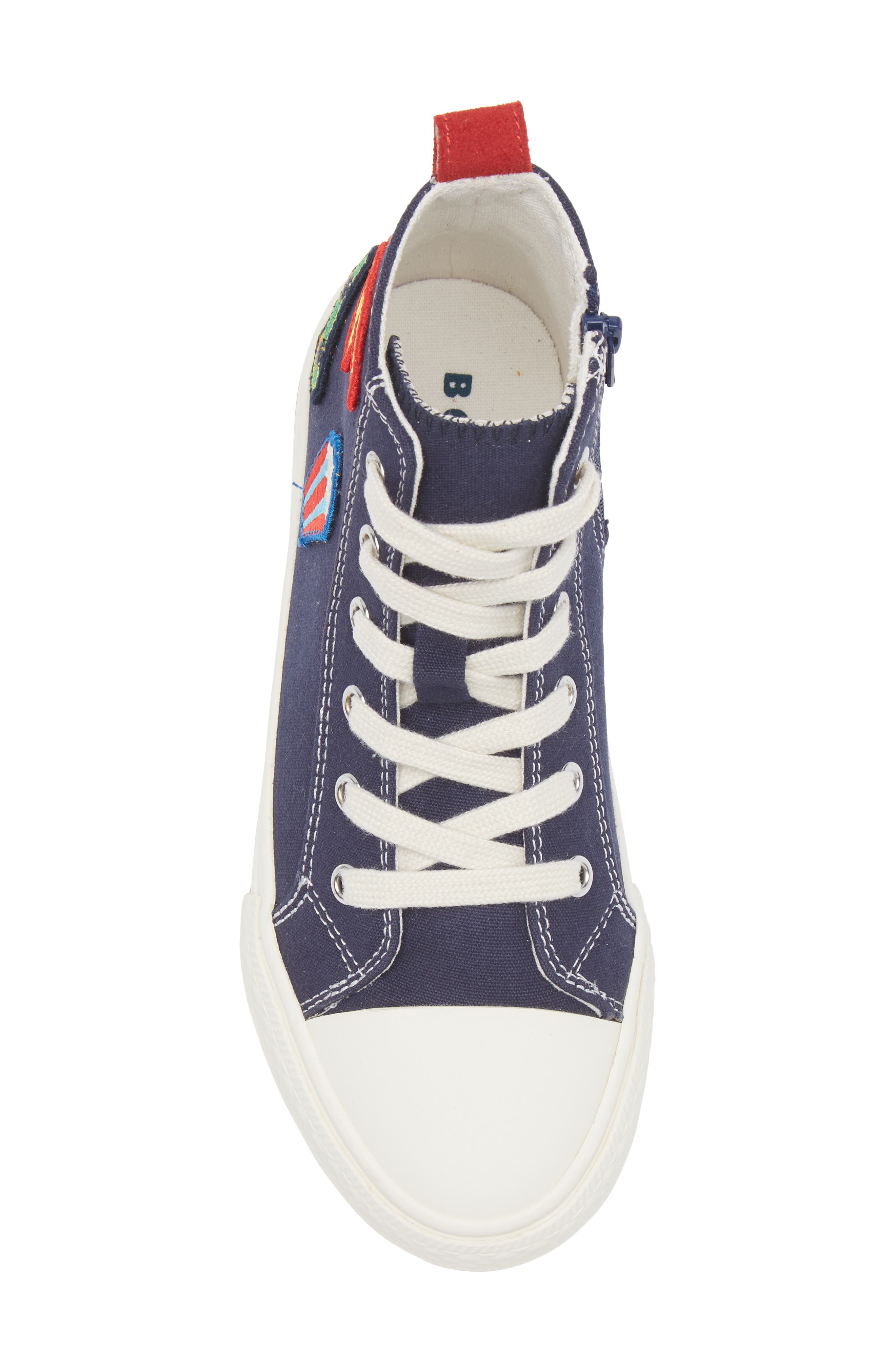 Mini Boden Kids' Canvas High Top Sneaker, Alternate, color, Navy Badges