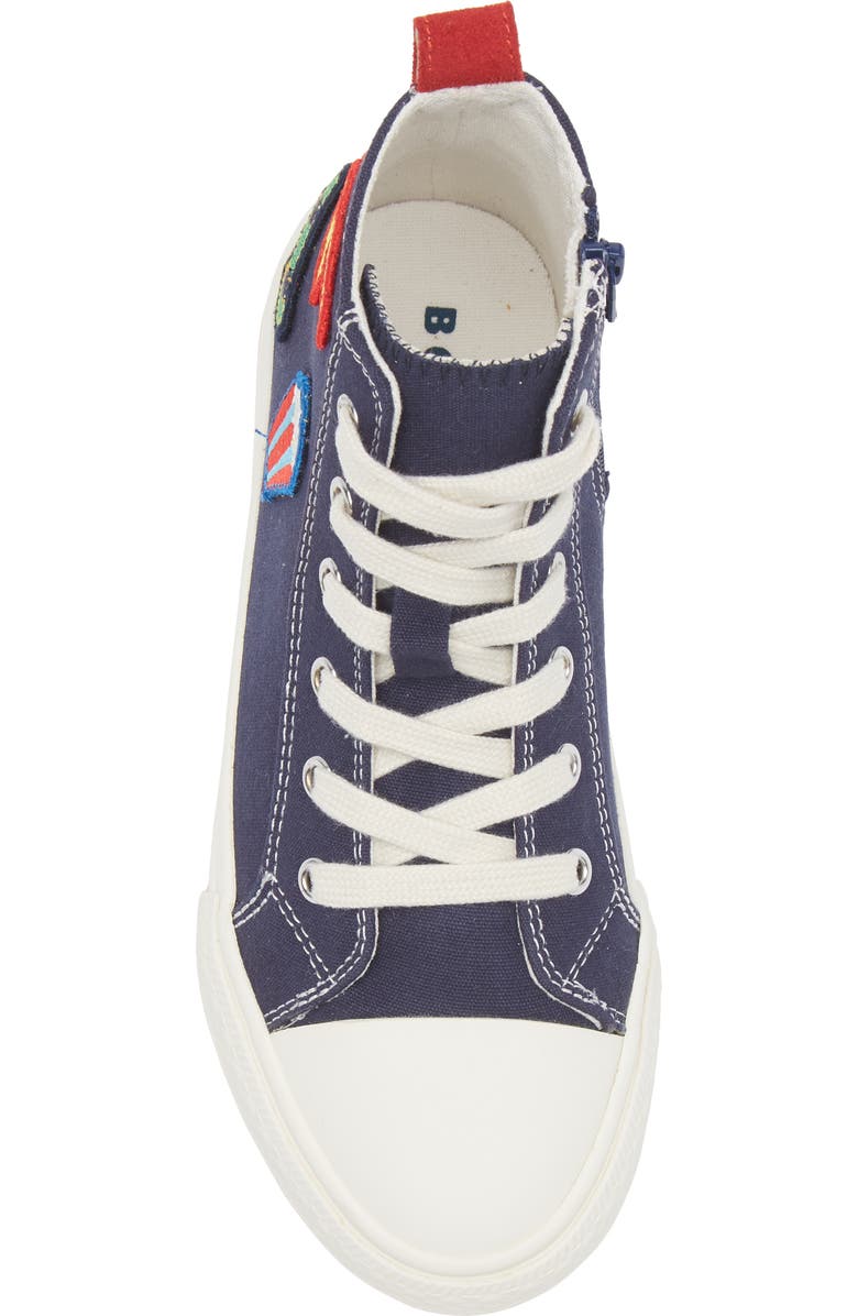 Mini Boden Kids' Canvas High Top Sneaker, Alternate, color, Navy Badges