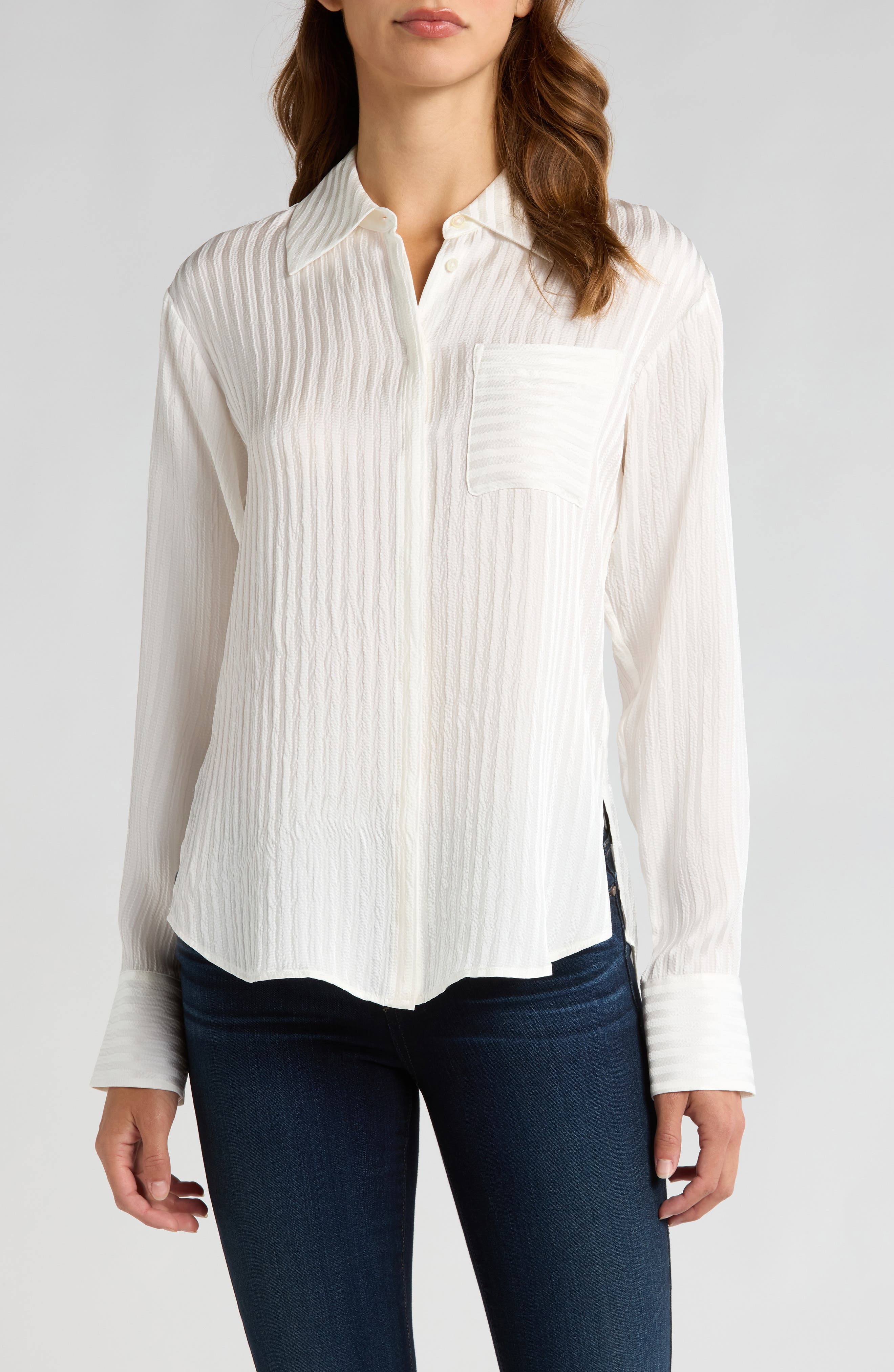 PAIGE Kelyn Textured Stripe Silk Button-Up Shirt