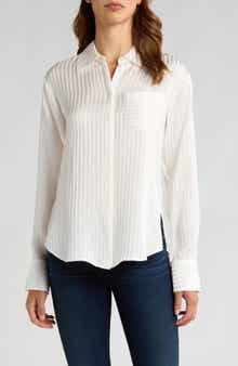 PAIGE Kelyn Textured Stripe Silk Button-Up Shirt