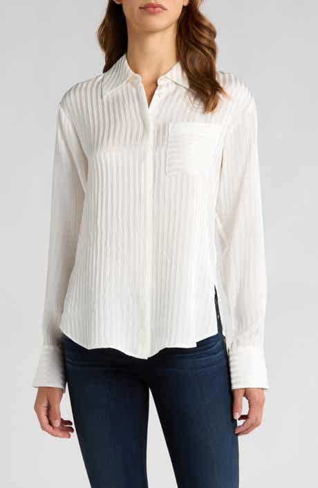 PAIGE Kelyn Textured Stripe Silk Button-Up Shirt