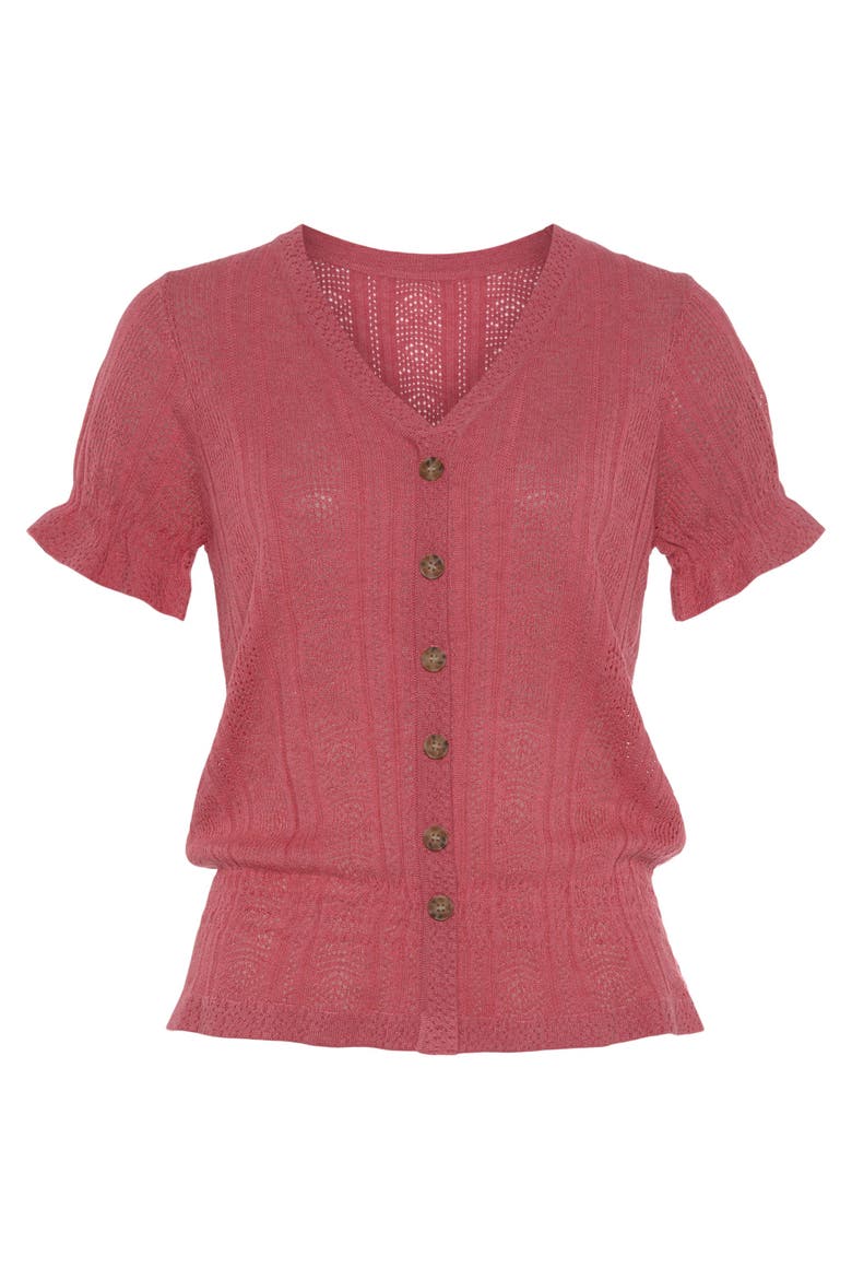 Short Sleeve Open Knit Top, Alternate, color, Berry