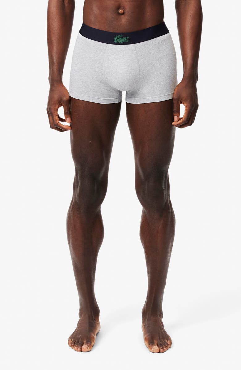 Lacoste Core Essentials Assorted 3-Pack Stretch Cotton Boxer Briefs, Alternate, color, I90 Abysm/ Green-Silver Chine