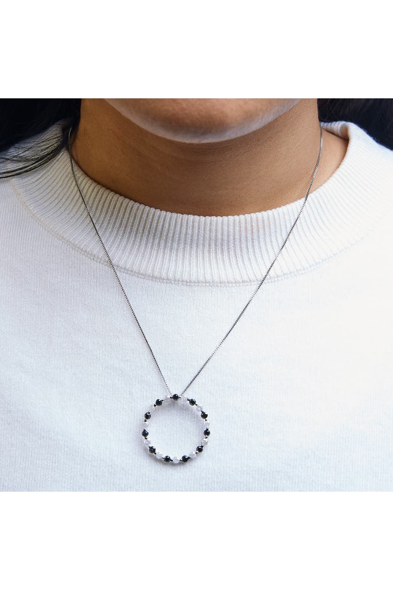 Silver 1 3/4 Cttw Black and White Diamond Open Circle Hoop Pendant Necklace, Alternate, color, White