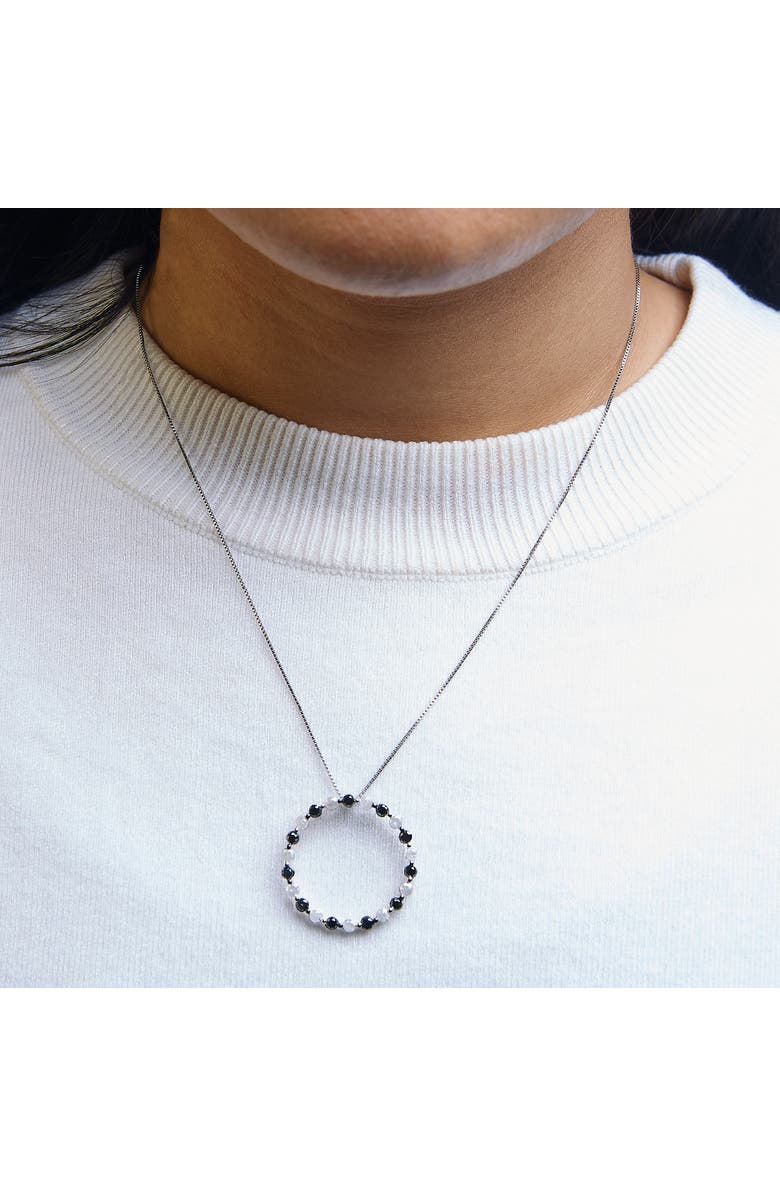 Haus of Brilliance Silver 1 3/4 Cttw Black and White Diamond Open Circle Hoop Pendant Necklace, Alternate, color, White
