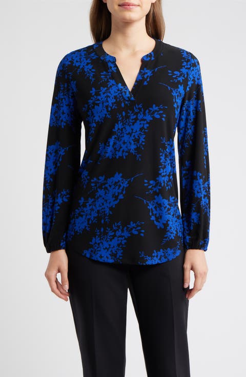 Floral Print Split Neck Top (Regular & Petite)