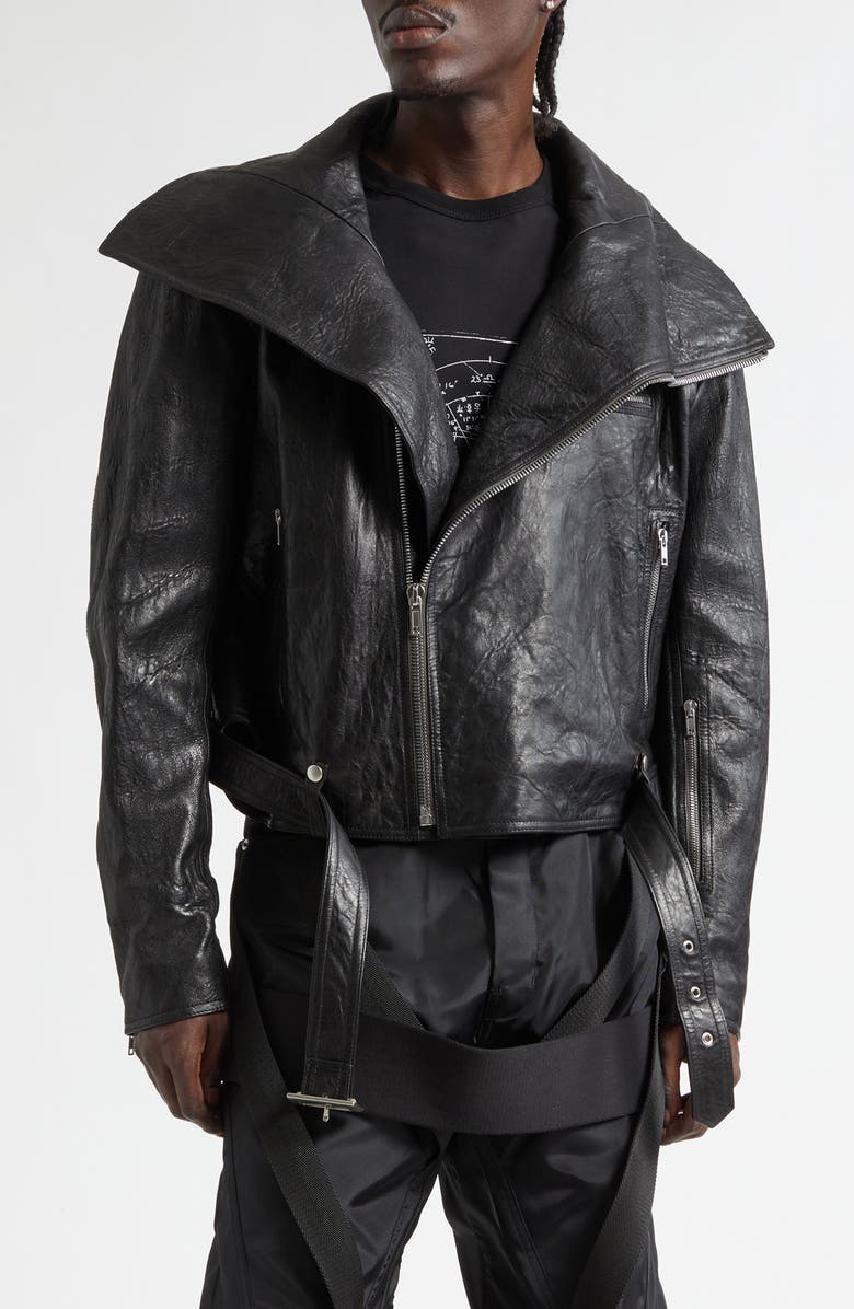 Rick Owens Leather Dracubiker Jacket, Main, color, Black