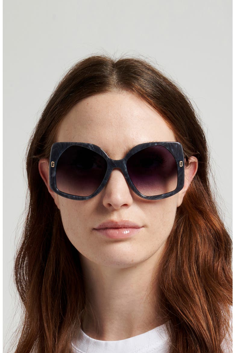 56mm Geometric Square Sunglasses, Alternate, color, GREY MARBLE/ DARK GREY SF