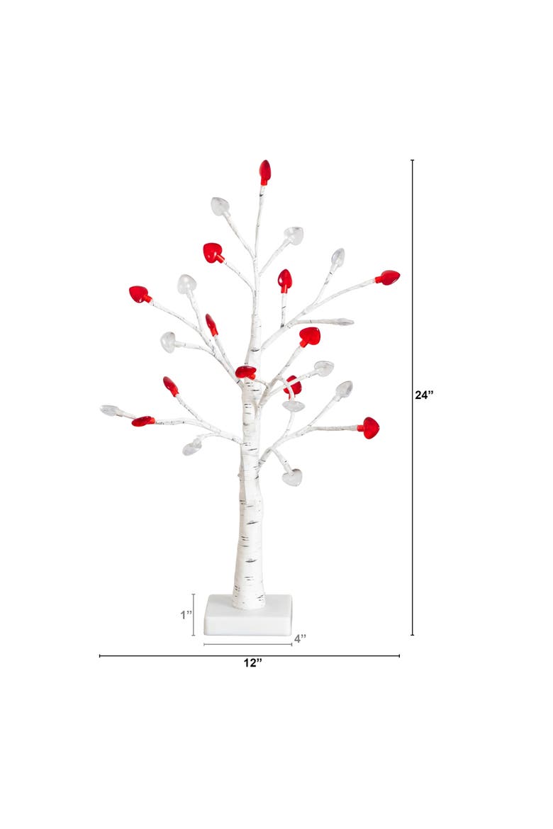 2-ft Pre-Lit Artificial Valentine's Day Twig Tree with 24  Red & White Heart Shaped LED Lights, Alternate, color, White