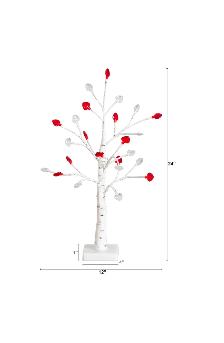 NEARLY NATURAL 2-ft Pre-Lit Artificial Valentine's Day Twig Tree with 24  Red & White Heart Shaped LED Lights, Alternate, color, White