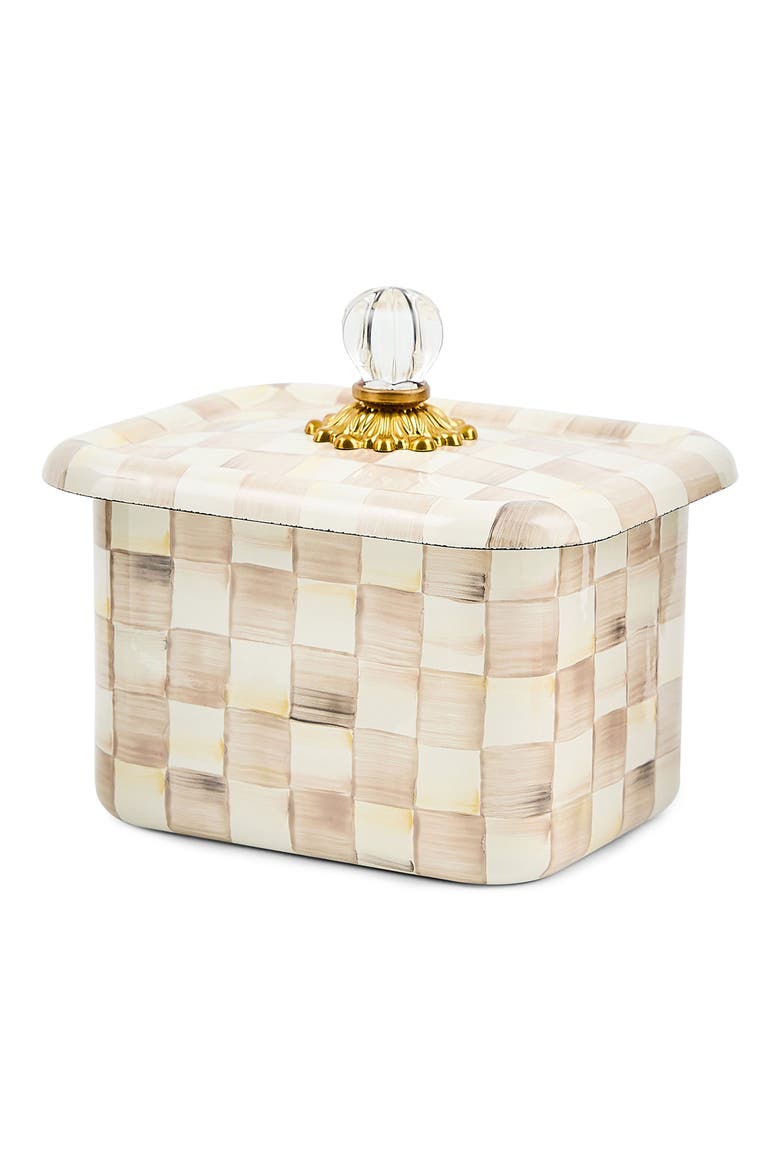 Mocha Check Enameled Steel Recipe Box, Alternate, color, MOCHA