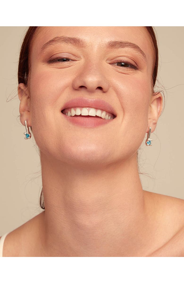 UNODE50 Drop Earrings With Blue Cubic Zirconia, Alternate, color, Silver