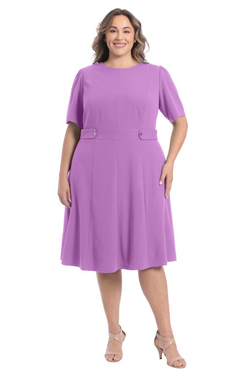 London Times Short Sleeve Fit & Flare Midi Dress In Purple