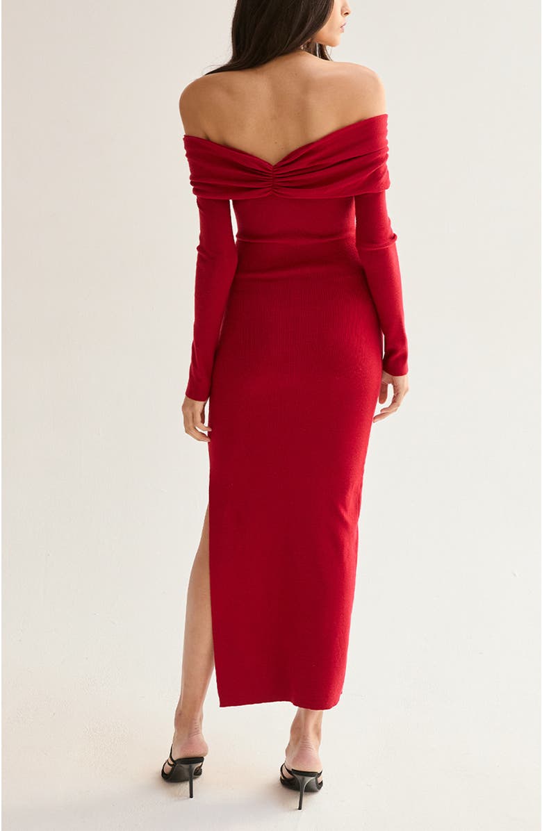 CRESCENT Off Shoulder Sweater Dress, Alternate, color, Ruby