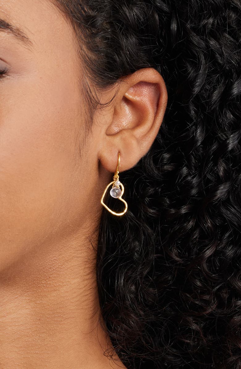 Kiara by Ki-ele Cherry Quartz Heart Drop Earrings, Alternate, color, Gold