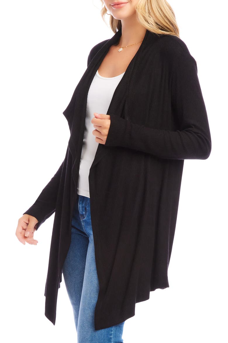 Drape Collar Rib Longline Cardigan, Alternate, color, BLACK