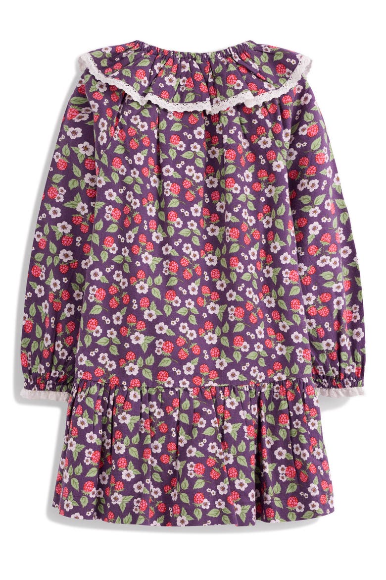 Kids' Berry Print Long Sleeve Cotton Ruffle Collar Dress, Alternate, color, PURPLE VINTAGE BERRY