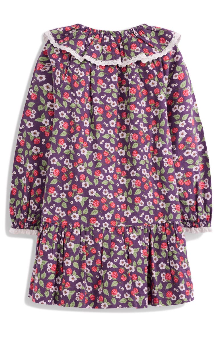 Mini Boden Kids' Berry Print Long Sleeve Cotton Ruffle Collar Dress, Alternate, color, Purple Vintage Berry