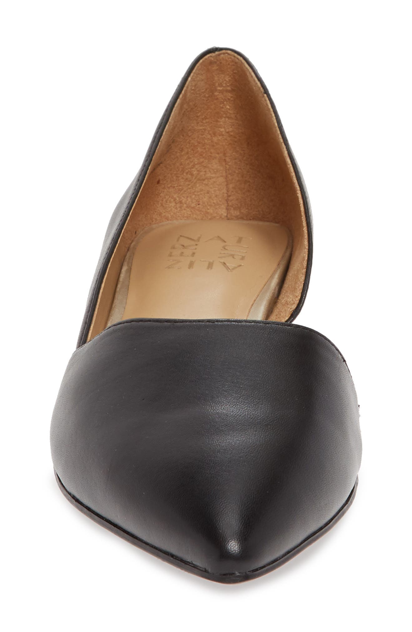 Samantha Half d'Orsay Flat, Alternate, color, BLACK LEATHER
