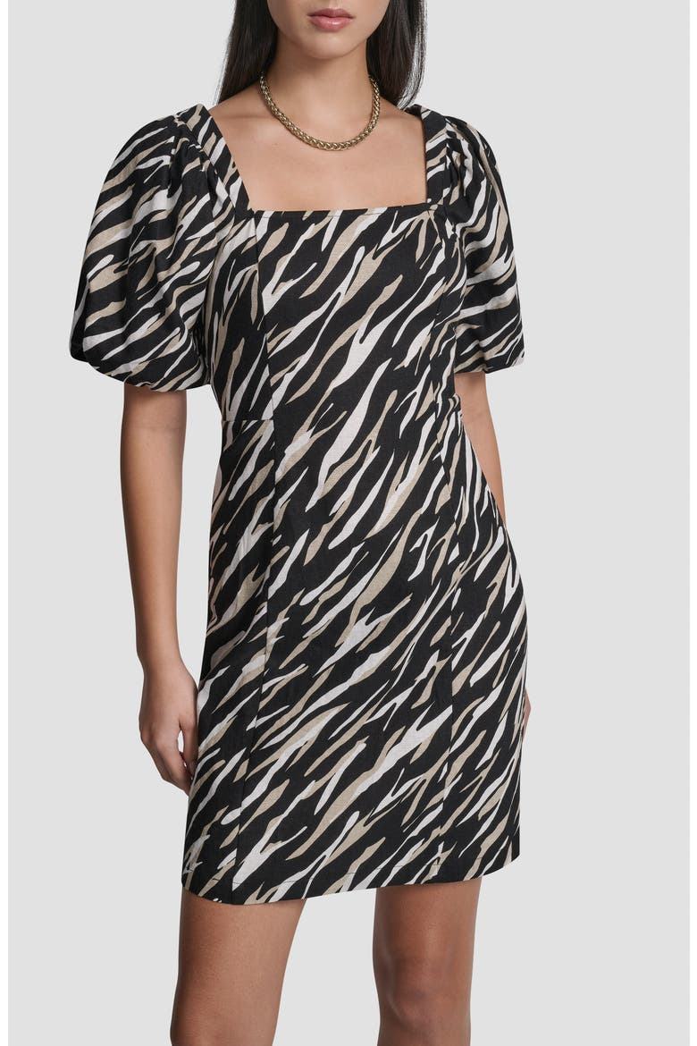 Zebra Print Puff Sleeve Minidress, Alternate, color, CONCRETE ANIMAL
