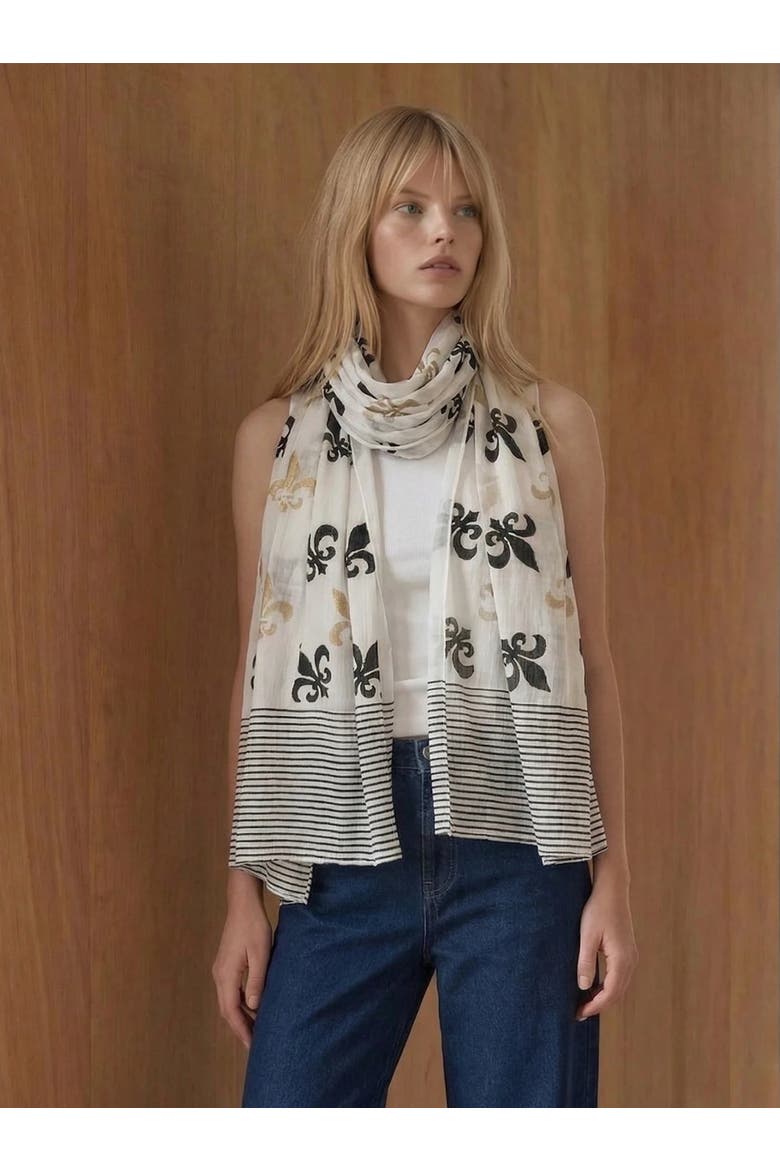 Fleur de Lis Scarf, Alternate, color, White