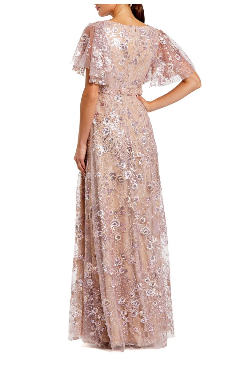 Mac Duggal Lace Embellished Flutter Sleeve A-Line Gown, Alternate, color, Rose Pink