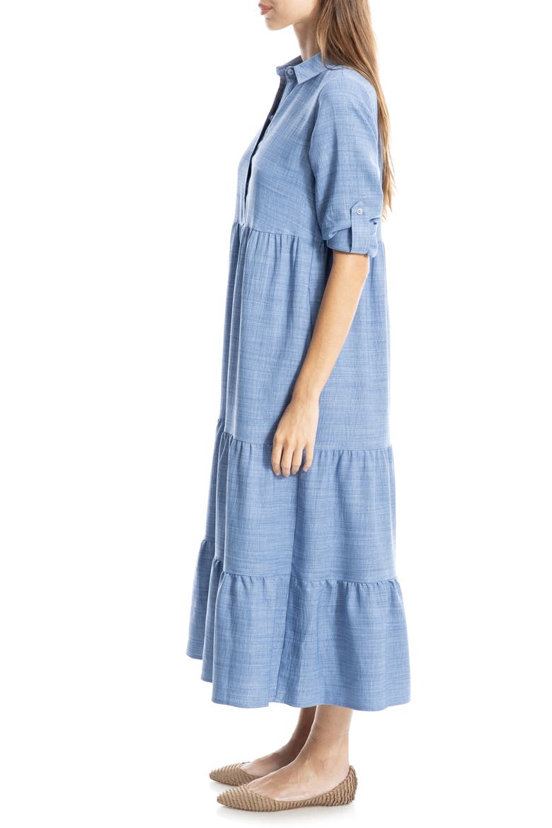 Tiered Long Sleeve Gauze Shirtdress, Alternate, color, HEATHER CHAMBRAY