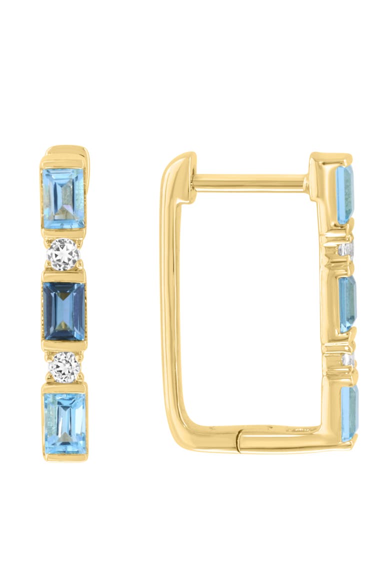Gold Plated Sterling Silver Blue Stone Rectangular Hoop Earrings, Main, color, BLUE