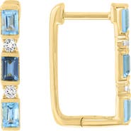 EFFY Gold Plated Sterling Silver Blue Stone Rectangular Hoop Earrings
