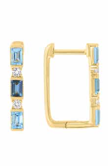 Gold Plated Sterling Silver Blue Stone Rectangular Hoop Earrings